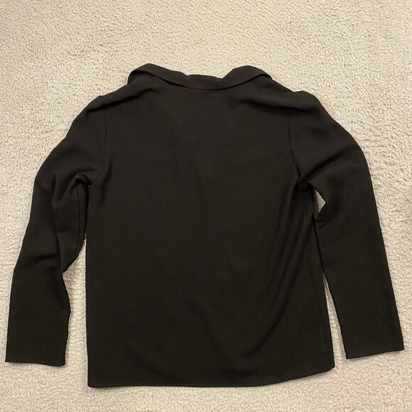 Jenni Kayne Womens Crepe‎ Georgette Shirt Top size M Polo Collar Blouse Black - Picture 5 of 9